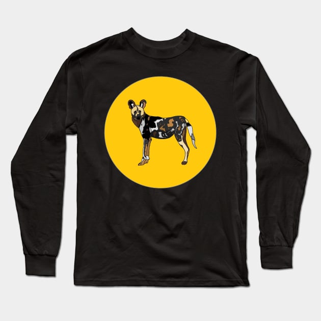 African Wild Dog Long Sleeve T-Shirt by OTLArtwork